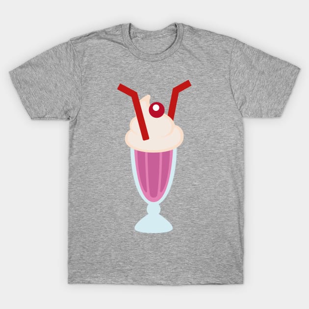 Strawberry Milkshake with Cherry on Top and Two Straws T-Shirt by Tooniefied